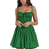 Women's Short Corset Sundress Boho Mini Dress Sleeveless Backless Low Cut Lace Dress Summer