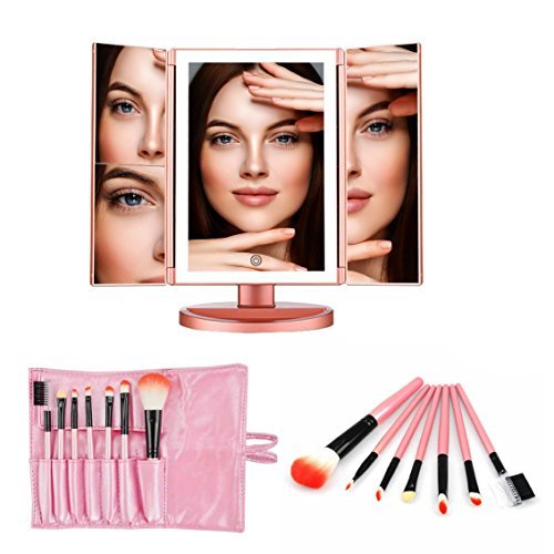 Vanity Makeup Mirror with Lights - Magnifying Mirror with 36 LED's - Tri Fold Lighted Cosmetic Mirror with Dual Power Touch Screen -Travel Mirror - Newer Version