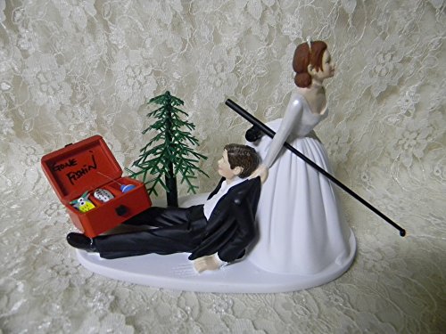 Click Here to See More Images Wedding Reception Fishing Fishermam Cake Topper Red Hair on Bride