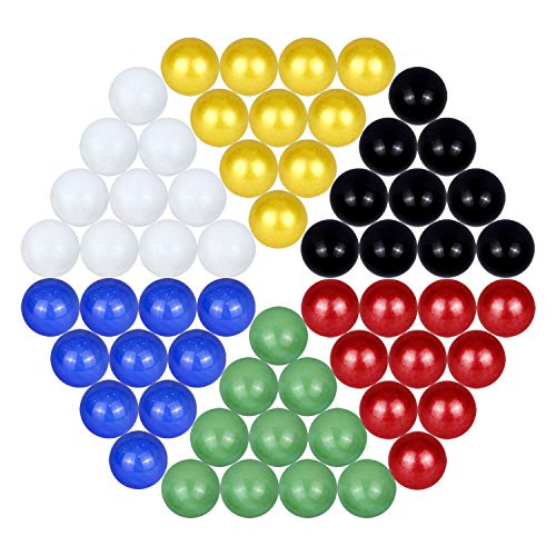 ROSYKIDZ Glass Marbles for Chinese Checker, Set of 60 Glass Marbles Only, 10 of Each Color / 16mm, with Potable Container and Carry Bag, for Marble Run, Marbles Game, Chinese Checkers