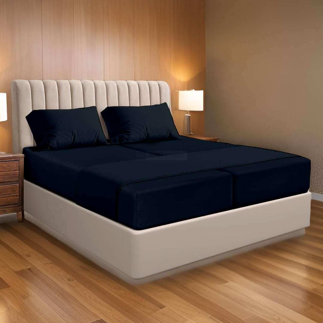 Photo 1 of Ready To Rest 100% Egyptian Cotton Split Queen Sheets Sets for Adjustable Bed 5 Piece, Fits Mattress Upto 16" Deep, Hotel Luxury, Ultra Soft, Cooling Bed Sheets, Navy Blue Solid