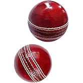 AnNafi&reg; Red Cricket Ball | Red Color Leather Cricket Balls for Practice A Grade Handstitched | Senior Official Hard &amp; Seasoned |No Stamp for Indoor and Outdoor Practice &amp; Training Cricket Ball (2)