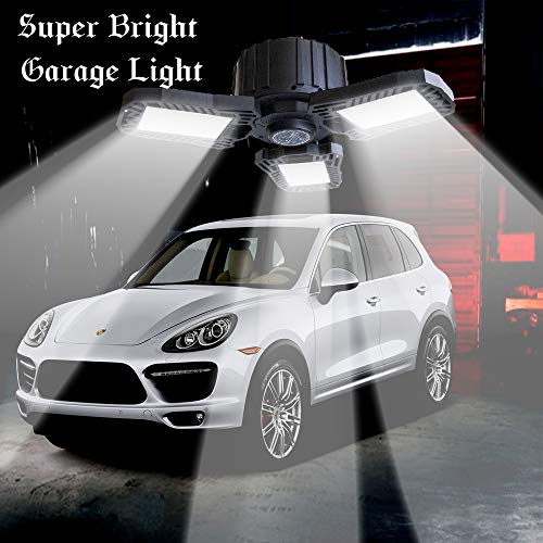 splumzer 1 Pack Garage Light, 60W LED Shop Lighting E26/E27 LED Garage Lighting with 3 Adjustable Panels LED Ceiling Lights for Garage, Basement, Workshop, Barn, High Bay Light