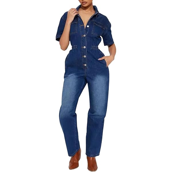 Amazon.com: cffvdiz Blue,S, Denim Jumpsuit for Women Short