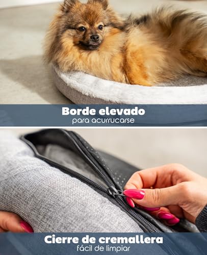 lionto Round Dog Bed Cushion for Dogs Sofa Dog Bed with Donut Shape, 65 cm Ø Grey