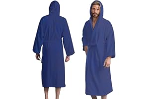KAHAF COLLECTION Men’s Hooded Bathrobe, 100% Cotton Terry Bathrobe, Spa Style Bath Robe, Absorbent Shower Robe, Lightweight Towel Bathrobes