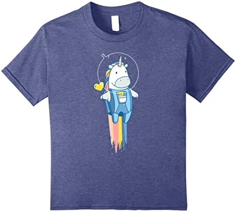 Kids Space Unicorn TShirt - Flying Astronaut Stars and Rainbow 10 Heather Blue