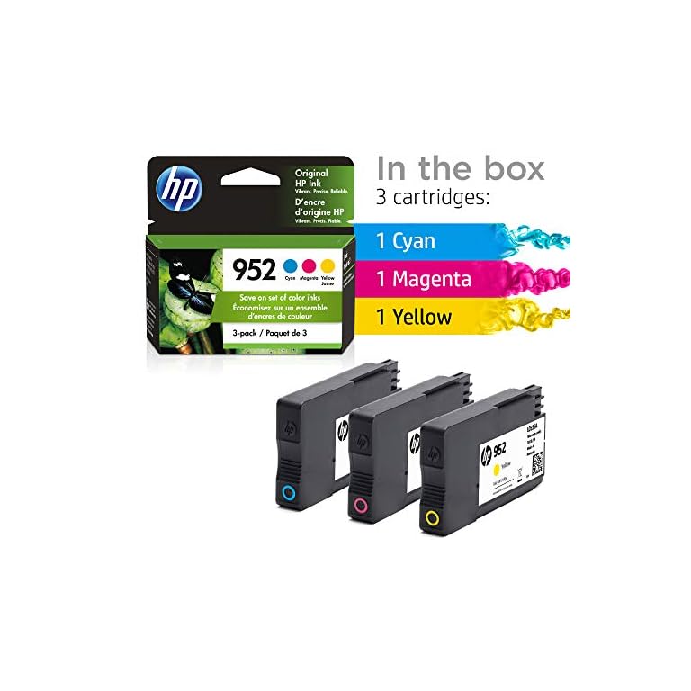 Original HP 952 Cyan, Magenta, Yellow Ink Cartridges (3-pack) | Works with HP OfficeJet 8702, HP 