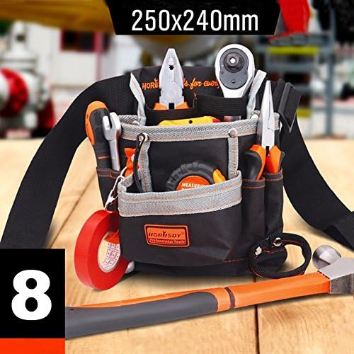 Small Maintenance and Electrician's Pouch Tool Pouch Holder Bag Polyester (250x240mm ,8 Pockets Belt) Electrician's Tool Pouch &amp; Belt Kit Bag (Not Include Tools)