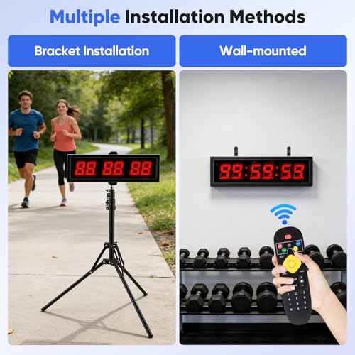 Cronómetro LED Competición, Cuenta Atrás Profesional con Trípode Ajustable 70-145cm, Botón de Disparo 3m y Mando a Distancia 10m, 6 Dígitos 2.3", Recargable 2000mAh, para Deportes Oficina Cocina