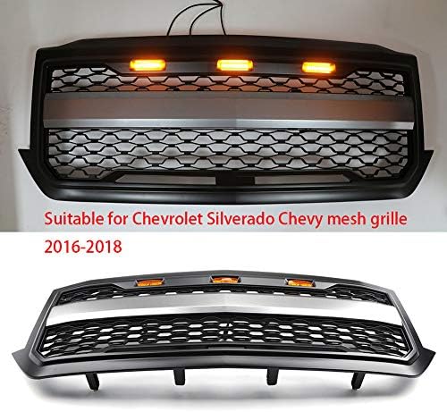 10JQK Silverado Front Grille Grill W/Amber Light For Silverado 1500 Matte Black Car Accessory 2016 2017 2018