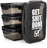 Hydra Prep - [3 PACK] 30oz Reusable Meal Prep Storage Containers, BPA FREE, Leakproof Food Containers with snap on lids, Meal Prep Containers, Microwave Safe. (Get Shit Done)