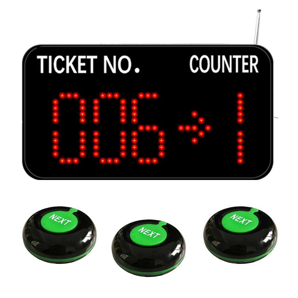CYSSJF Queue Calling System for Multiple Counters, Wireless Calling System, Queue Management System, Pager System Number Calling, Press Button Number Show Next (3 Call Buttons +1 Number Display)