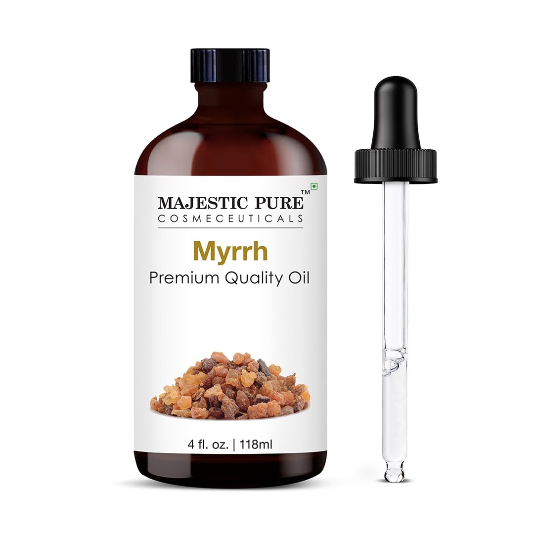 Photo 1 of Majestic Pure Myrrh Essential Oil with Glass Dropper - Huge 4 Fl Oz - 100% Pure and Natural Myrrh Oil - Premium Grade Essential Oils for Diffuser, Aromatherapy, Soap and Candle Making