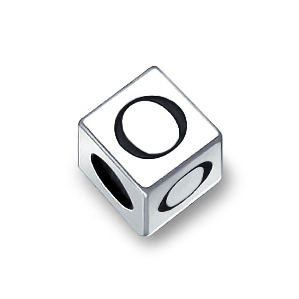 Bling Jewelry Block Letter O Alphabet Initial Charm Bead For Women For Teen .925 Sterling Silver For European Bracelet