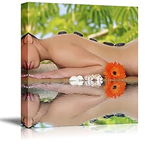 Canvas Prints Wall Art - Pretty Woman Receiving a Therapy with Hot Stones in Spa Center/Beauty Salon | Modern Wall Decor/Home Decoration - 12" x 12"