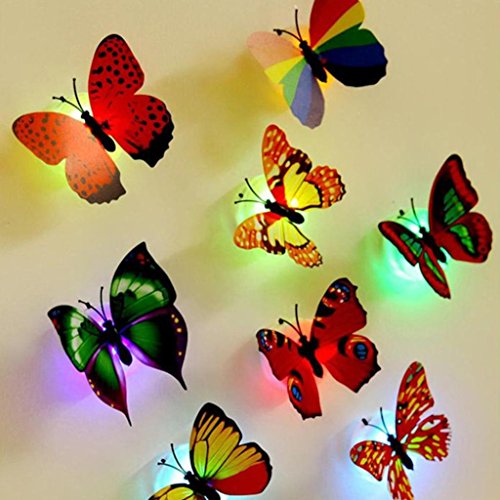 LiPing Wall Paper 3D DIY Luminous Dancing Butterflies Wall Stickers-Removable Decal Art Home Decor Painting Supplies Room Decor Kit-Kids Bedroom Decoration (10PCS)