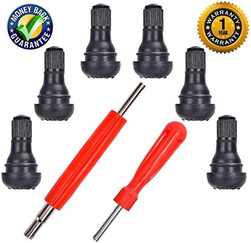DCFlat Snap-in Short Black Rubber Valve Stem (TR412) 6-Pack for Tubeless 0.453” Inch 11.5mm Rim Holes on Standard Vehicle Tires and 2 in 1 Set Dual Single Head Valve