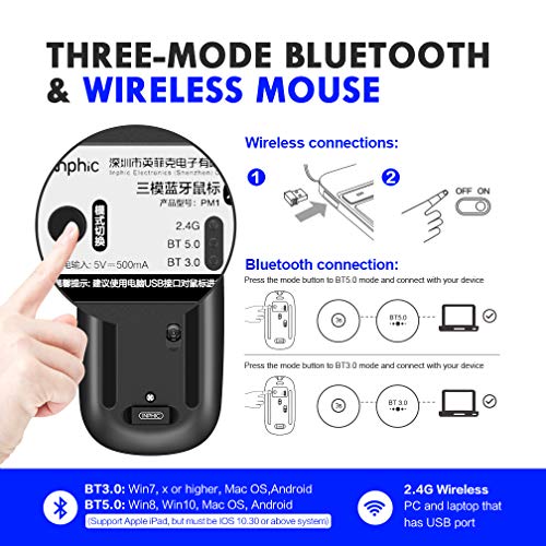 Mouse Bluetooth TECKNET Ricaricabile - Mouse Wireless Silenzioso 4800 DPI, Tri-Mode Per PC, Mac, Android - Foto 8