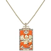 SELENICHAST Tarot Card Necklace Gold Plated Vintage Necklace Good Luck Amulet Tarot Pendant Necklace for Women Men Gifts
