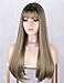 K'ryssma Synthetic Wig Ombre Brown Dark Roots with Bangs Straight Wigs Long Brown Glueless Heat Resistant Hair for Women