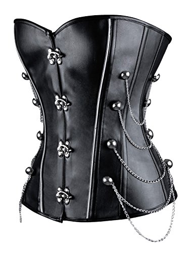 Killreal-Womens-Steampunk-Gothic-Spiral-Steel-Boned-Leather-Corset-with-Chain