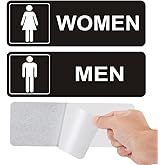 Restroom Sign - (2 Pack ) Metal Restroom Signs for Business with Strong Self-Adhesive, Bathroom Signs for Home Door or Wall, Ideal Unisex Restroom Signs for Women and Men, Easy to Install (Black Women and Men 9" x 3")