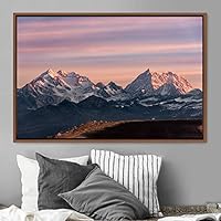 Framed Canvas Wall Art Snow Mountain Cool Expressive Farmhouse/Country Landscape Mountain Top Multicolor Photography Portrait Realism - 16x24 inches