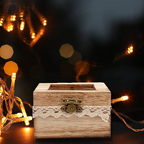 senover Wooden Wedding Ring Box Shabby Chic Wedding Ring Bearer Box Ring Bearer Pillow for Anniversary Valentine's Day Engagement Decorative Jewelry Box Favor Gift