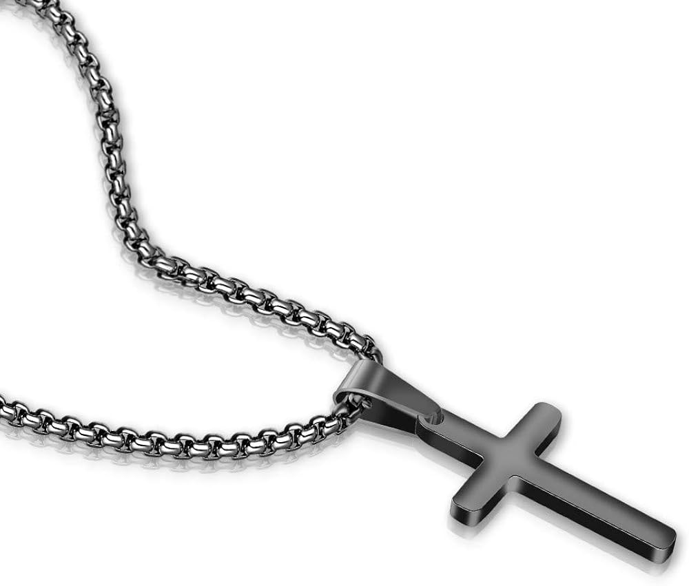 M MOOHAM Small Cross Necklace for Girls Boy Women Men - Cross Necklace Black Steel Plain Cross Pendant Necklace Simple Jewelry Birthday for Boys Teen Girls Child Kids, Cross Necklace 18 Inch | 