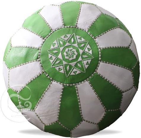 Marrakech Market Green and White Leather Pouf