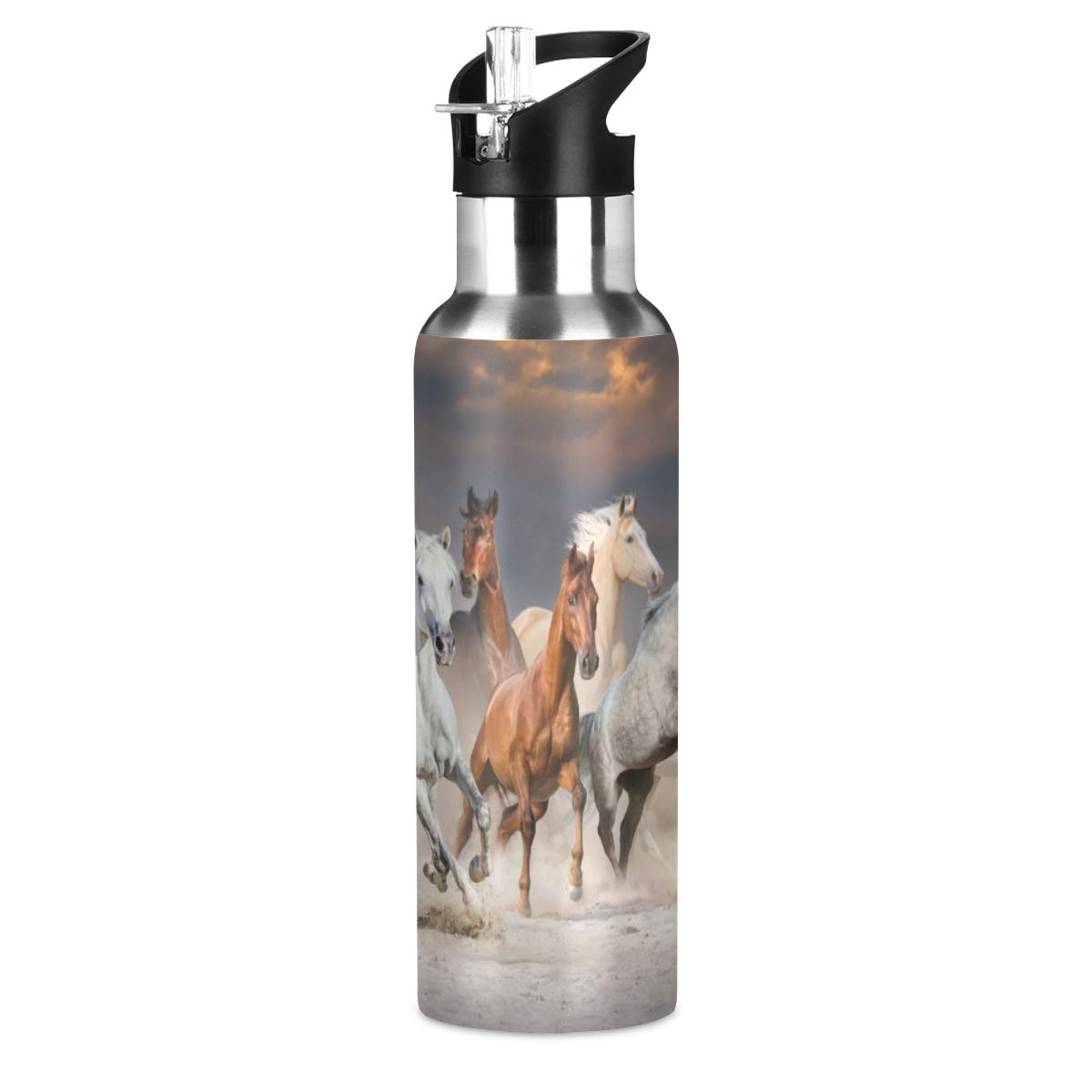 JUMBEAR Group of Horses Water Bottle Acuum Insulated Stainless Steel Leakproof Wide Mouth with Straw Lid for Fitness Gym and Outdoor Sports 22OZ