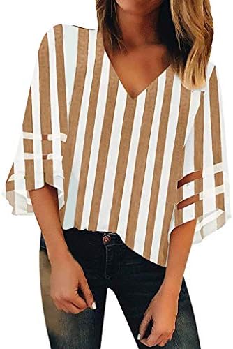 Fiaya 4th of July Women Sweatshirt Blouse American Flag Patriotic Button Off Shoulder Mesh Sleeve T-Shirt Tank Tops (M, Brown Stripe)