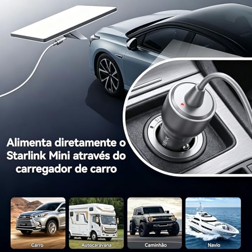 Carregador Veicular para Starlink Mini, Adaptador DC Impermeável 12V-24V com Cabo 3M e Saída 5.5mm, Mantém a Internet Estável Durante Viagens – Tomada 12V Ignição para Carro, Caminhonete, Camping, RV