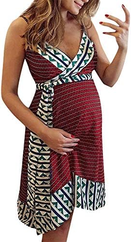 Boho Maternity Dress Women Stripe Printed Backless Dress Sleeveless Dress Loose Dress Pregnant Clothes
