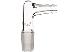 stonylab Glass 90 Degree Vacuum/Gas Adapter, Borosilicate Glass Bent Inlet Adapter with 14/20 Inner Joint and Hose for Laboratory Lab Supply