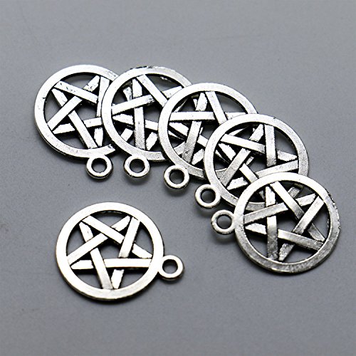 HUELE 100 Silver Tone Pentagram Charms Pendants (20x16mm)