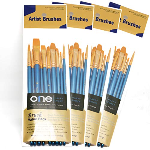 ONE HAPPY CHOICE 4 Sets of 10 Pieces Synthetic Hair Paint Brushes, Blue, for Acrylic, Oil and Watercolor Painting - Thumbnail 7