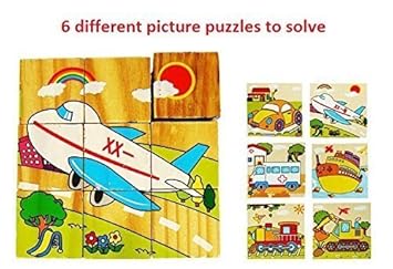 Mayatras Early Age 6 in 1 Wood Block Puzzles for Small Kids. (Vehicles Theme)