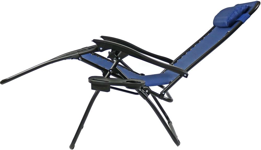 Sunnydaze Outdoor XL Zero Gravity Lounge Chairs with Pillow and Cup Holder Folding Patio Recliner Navy Blue Set of 2: Kitchen & Dining