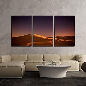 3 Piece Canvas Wall Art - Desert Under The Night Sky - Modern Home Art Stretched and Framed Ready to Hang - 16"x24"x3 Panels