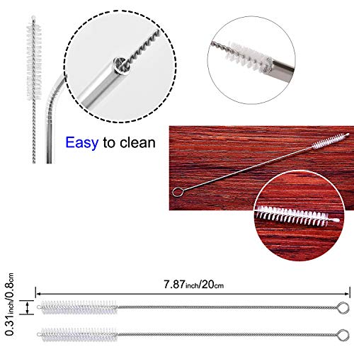 2 Stainless Steel Straws Big Straw Extra Wide 1/2" x 8.5" Long with 2 Drinking Spoon Straws - Reusable Straws For 20oz RTIC,Ozark Tumbler (2 Large Straws + 2 Spoon Straws + 2 Brushes + Box)