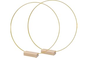 Metal Floral Hoop Centerpiece for Table Penta Angel 2Pcs 12'' Gold Macrame Wreath Ring with 2Pcs Wood Stand Holders for Chris
