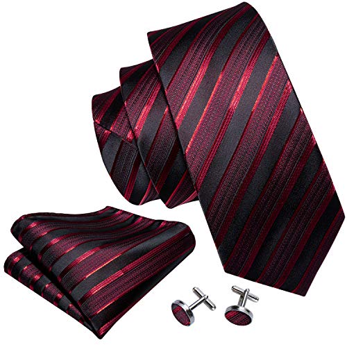 Black and Red Neckties Silk Tie Handkerchief Cufflinks Wedding Business