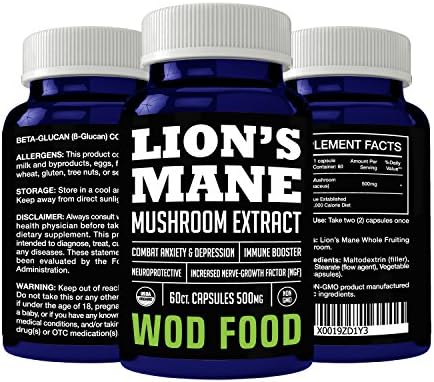 Lion’s Mane Mushroom Extract Capsules Increase Neurogenesis, Reduce Anxiety, Enhance Neurological Connections - Nootropic for Enhancing Mental Performance by WOD Food