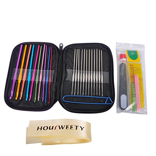 image for HOUSWEETY Mixed Aluminum Handle Crochet Hook Knitting Knit Needle Weav