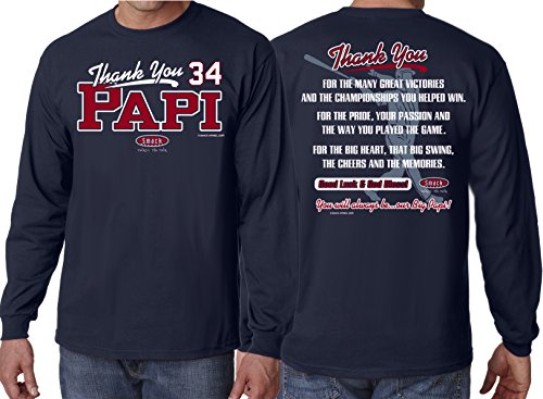 Boston Red Sox Fans. Thanks Papi. David Ortiz Tribute Long Sleeve Navy T Shirt (Sm-5X) (Small)