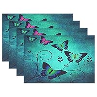 Hulahula Butterfly Heat-resistant Placemats Non-slip Wrinkle-Free Washable Table Mats Doily for Dinner Party Table(Set of 4)