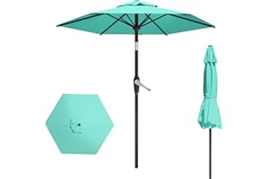 AreShark 7.5FT Patio Umbrella Table Market Umbrella w/Tilt and Crank Heavy-Duty Round Outdoor Umbrellas for Garden, Deck, Backyard, Pool and Beach, Cerulean