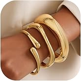 Solistra Gold Bangles Bracelets for Women, 14K Gold Plated Stackable Cuff Bracelets Set Hinged Arm Cuff Statement Chunky Bangle Jewelry for Women